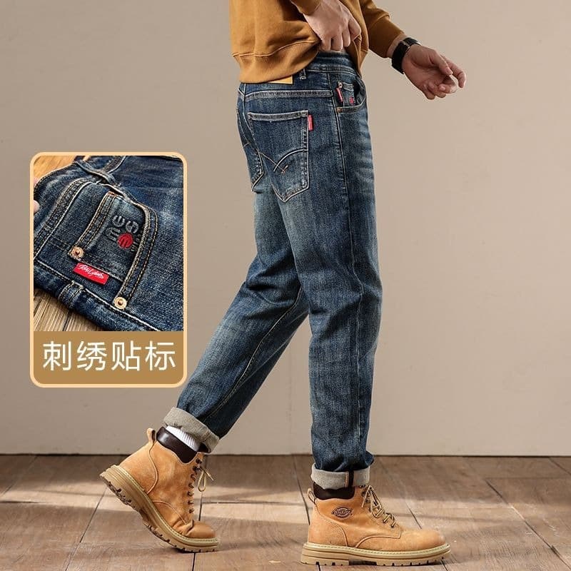 American high-end quality jeans for men 2025 autumn and winter new slim small straight trendy casual long pants for small feet