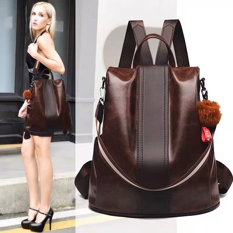 New oil leather backpack for women, Korean-style trendy PU soft leather backpack, anti-theft multi-purpose women's bag, cross-border dropshipping