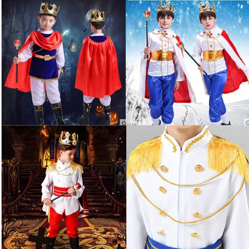 Children's Fairy Tale King Prince Costume for Boys, Halloween Cosplay Outfit, Stage Performance Cape Set