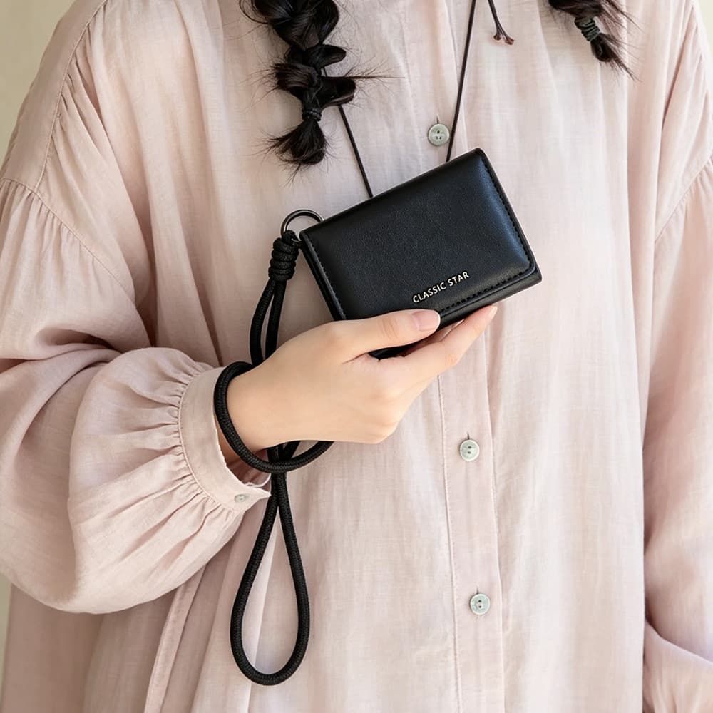 Southeast Asia Best-Selling Dopamine Neck Wallet Women's Premium Korean Fashion Tri-Fold Women's Wallet