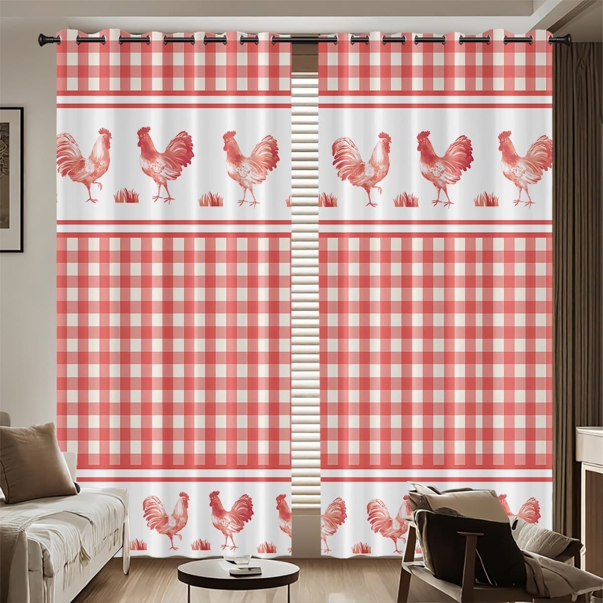 Ozon Curtain Blackout Rustic Rooster Pattern Bedroom Bay Window High Shading Thermal Insulation Sun Protection Curtain