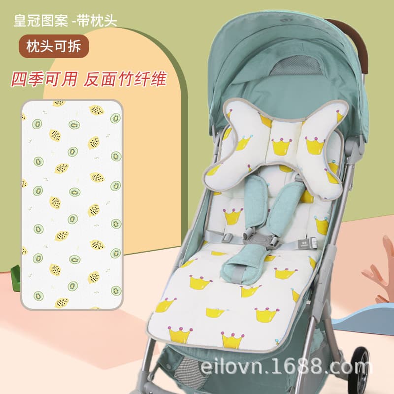 Baby Stroller Seat Pad Pure Cotton Double-Sided Thickened Warm Soft Comfort All-Season Universal Ice Silk Breathable Summer