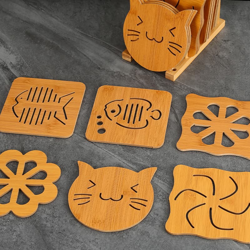 Wooden Coaster Cartoon Insulation Mat Dining Table Mat Non-Slip Pot Mat Creative Cute Mat Tea Coaster Bowl Mat Wholesale