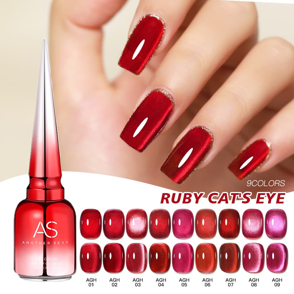 AS new ruby red cat eye nail polish 2022 autumn and winter new dynamic diamond New Year color crystal cat eye nail art