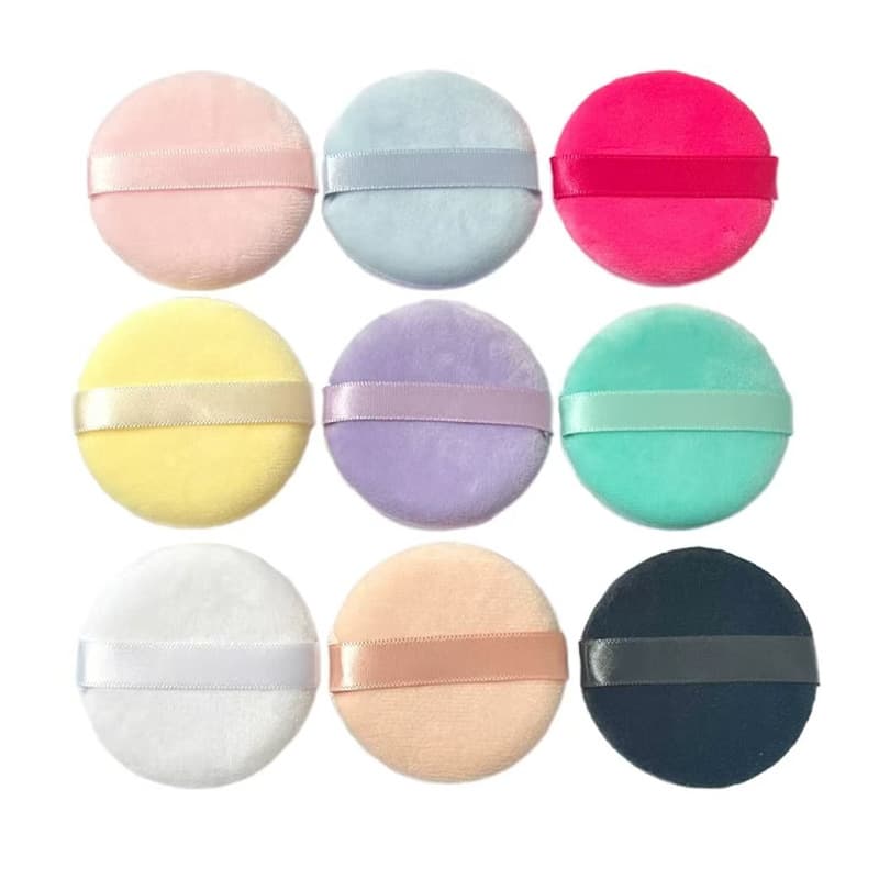 Qingdao Factory Wholesale Round Flocked Powder Puff Double-Sided Velvet Setting Powder Puff 55 Round Powder Biscuit Powder Puff Loose Powder Puff