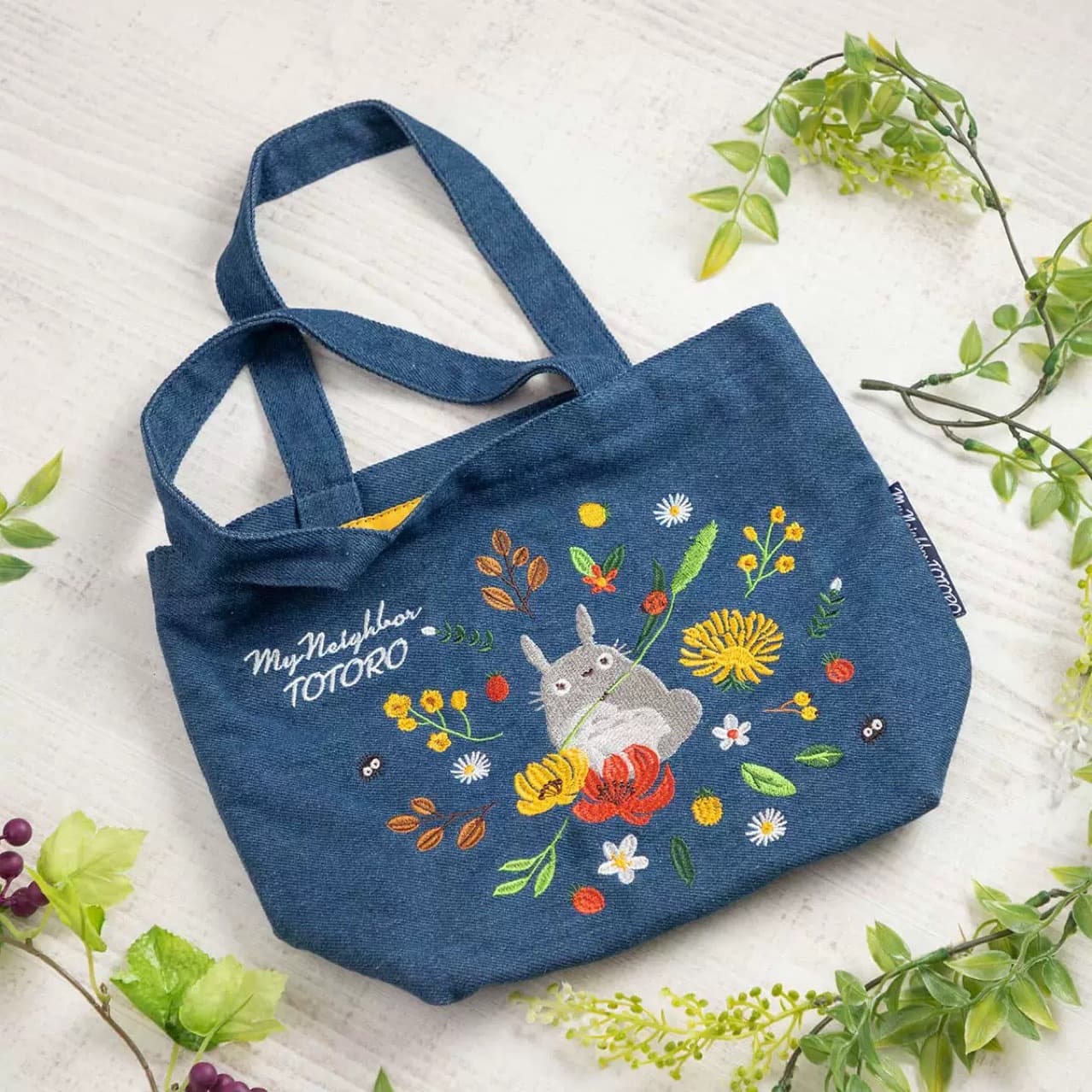 Spot Japanese Style Totoro Denim Canvas Bag Shopping Bag Coin Purse Storage Bag Anime Embroider Pattern