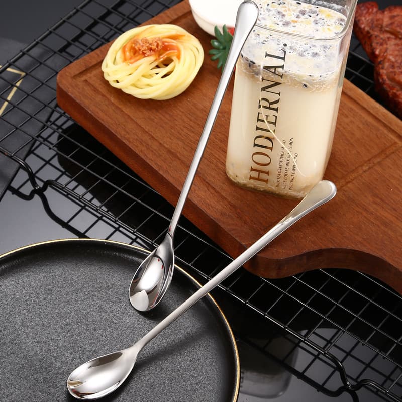 Stainless Steel Coffee Spoon Ice Scoop Stirring Spoon Long Handle Small Round Spoon Household Soup Spoon Dessert Fruit Spoon Exquisite