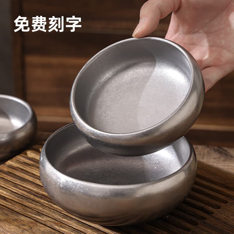 Retro style 304 stainless steel bowl double-layer insulated restaurant commercial old rice bowl halal vegetarian bowl custom pattern