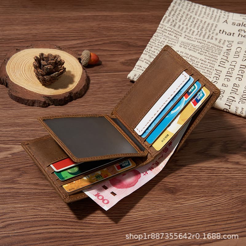Men's Wallet, Genuine Leather, Top-Grain Cowhide, Multiple Card Slots, Men's Bag, Factory Wholesale, Zippered, Portable