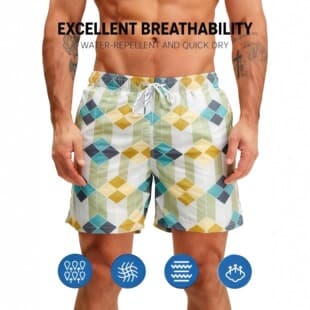 Loose Fit Men's Sports Shorts, Water-Resistant Quick-Dry Beach Shorts, Heat Transfer Print, Three-quarter Beach Shorts
