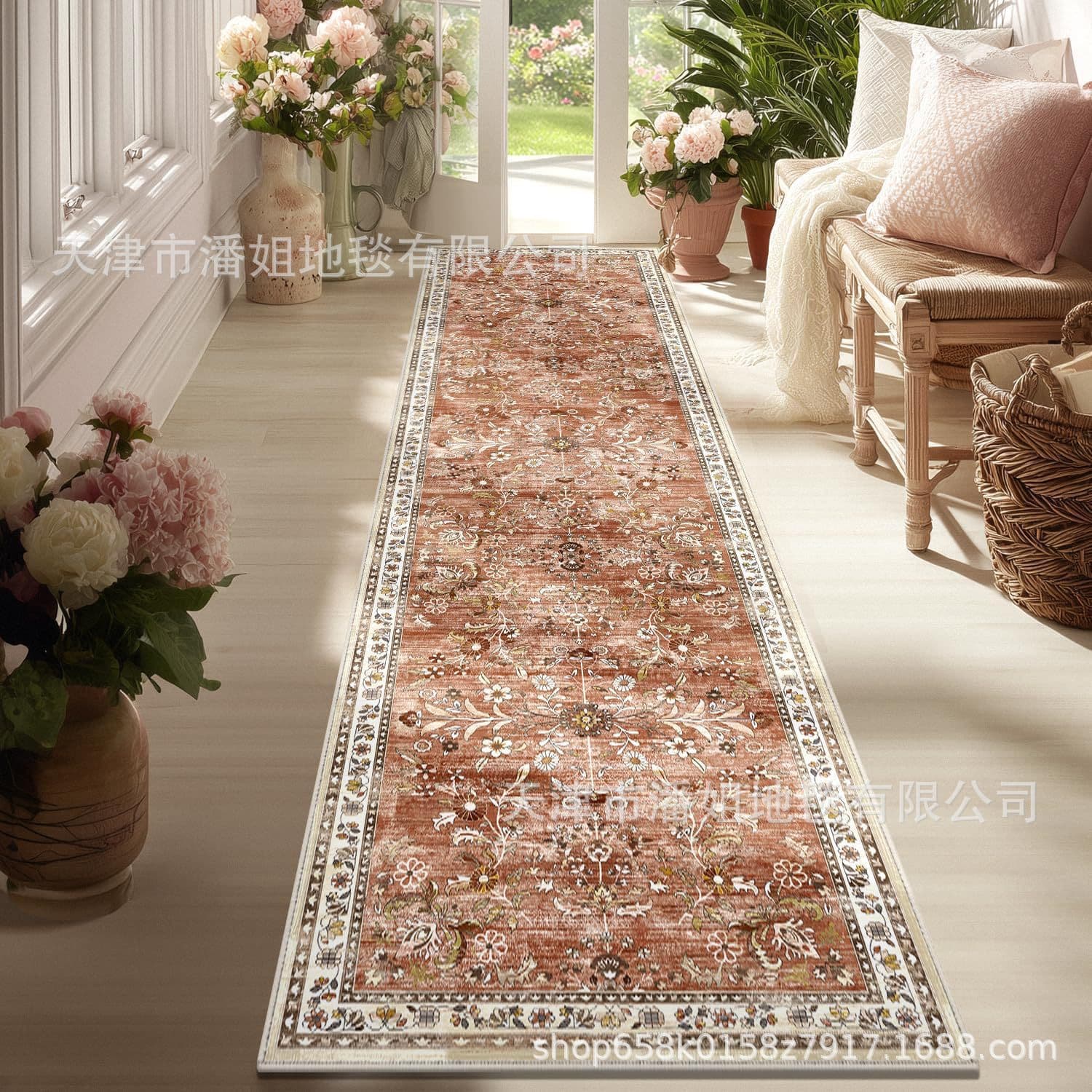 Non-slip doorway mat Persian pattern corridor carpet retro floral stain-resistant and wear-resistant bedside blanket