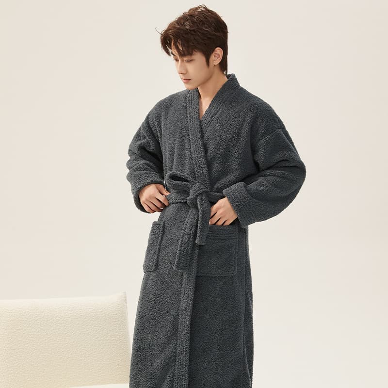 Men's and Women's Autumn/Winter Flannel Bathrobe Set, Coral Fleece, Thickened and Extended Length