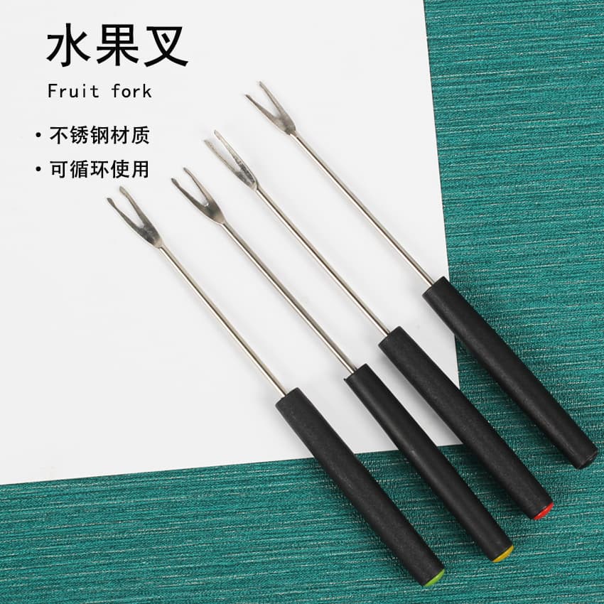 Plastic handle fruit fork, creative small household chocolate fork, stainless steel fork, optional stainless steel material mooncake fork
