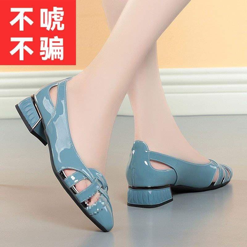 Summer Soft Bottom Hollow out Sandals Novel Low Heel Women's Shoes Mom Shoes Single Shoes Thick Heel Sandals Female Footwear