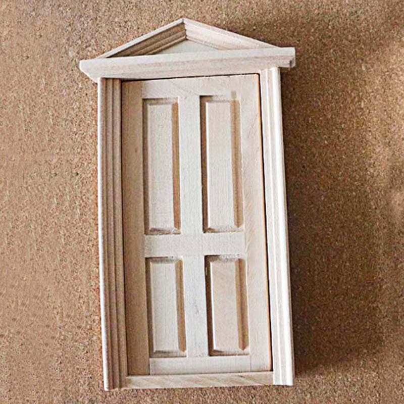 Wooden Door Solid Wood Dollhouse Miniature Furniture White Unfinished Door Craft Decoration