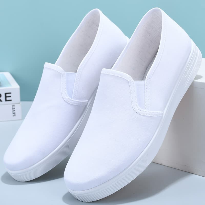 White Work Nurse Shoes, Slip-On Anti-Slip Wear-Resistant Flat Sole Breathable Versatile Slip-On Old Beijing Work Cloth Shoes
