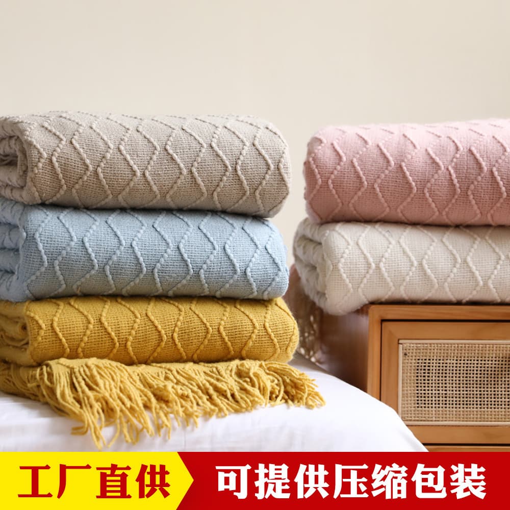 INS Sofa Throw Blanket Diamond Pattern Nap Blanket Air Conditioning Blanket Bed Knitted Small Blanket Lunch Break Blanket Thickened Fleece