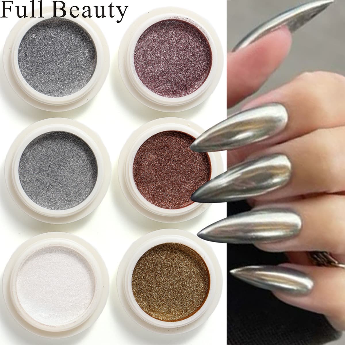 FULL BEAUTY Cross-border New Nail Glitter 6-Color Mirror Powder Set Mirror Nail Glitter Mirror Powder