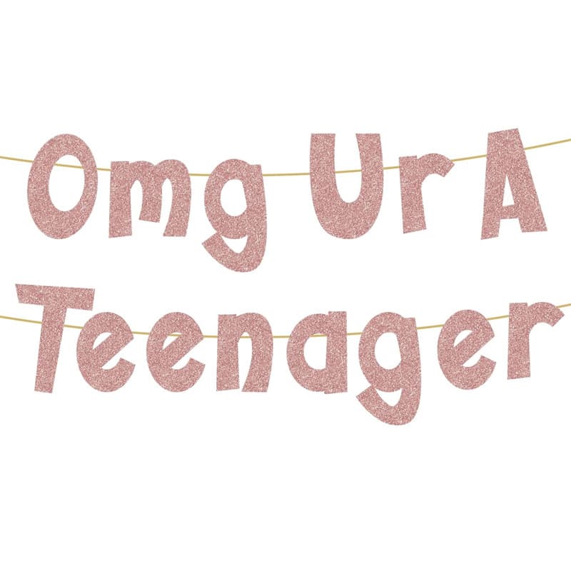 New OMG UR A TEENAGER rose gold glitter paper banner suitable for birthday party decoration