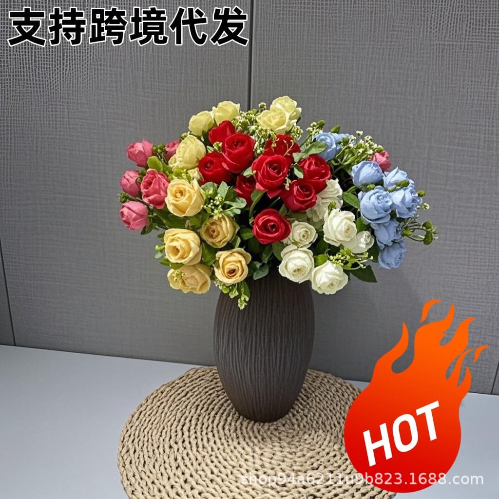 Cross-border Drop Shipping 10-Head Korean Fresh Mini Pink Rose Artificial Flowers High-End Wedding Home Decoration for Living Room Display