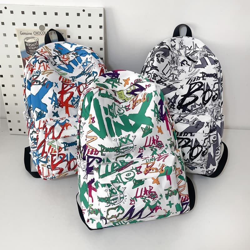 Kids' Cute Backpack Student Schoolbag for High School College Trendy Graffiti Backpack Japanese Casual Simple
