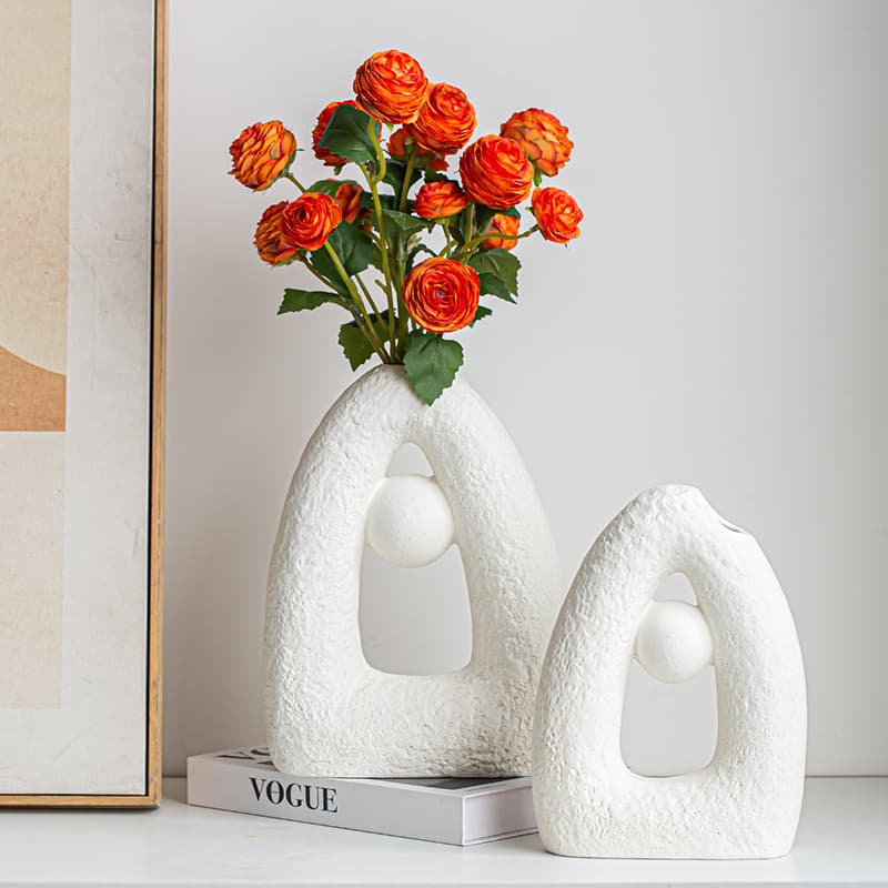 New Ceramic Vase Nordic Light Luxury Cream White Matte Home Flower Vase Desktop Dried Flower Vase Preserved Flower Vase
