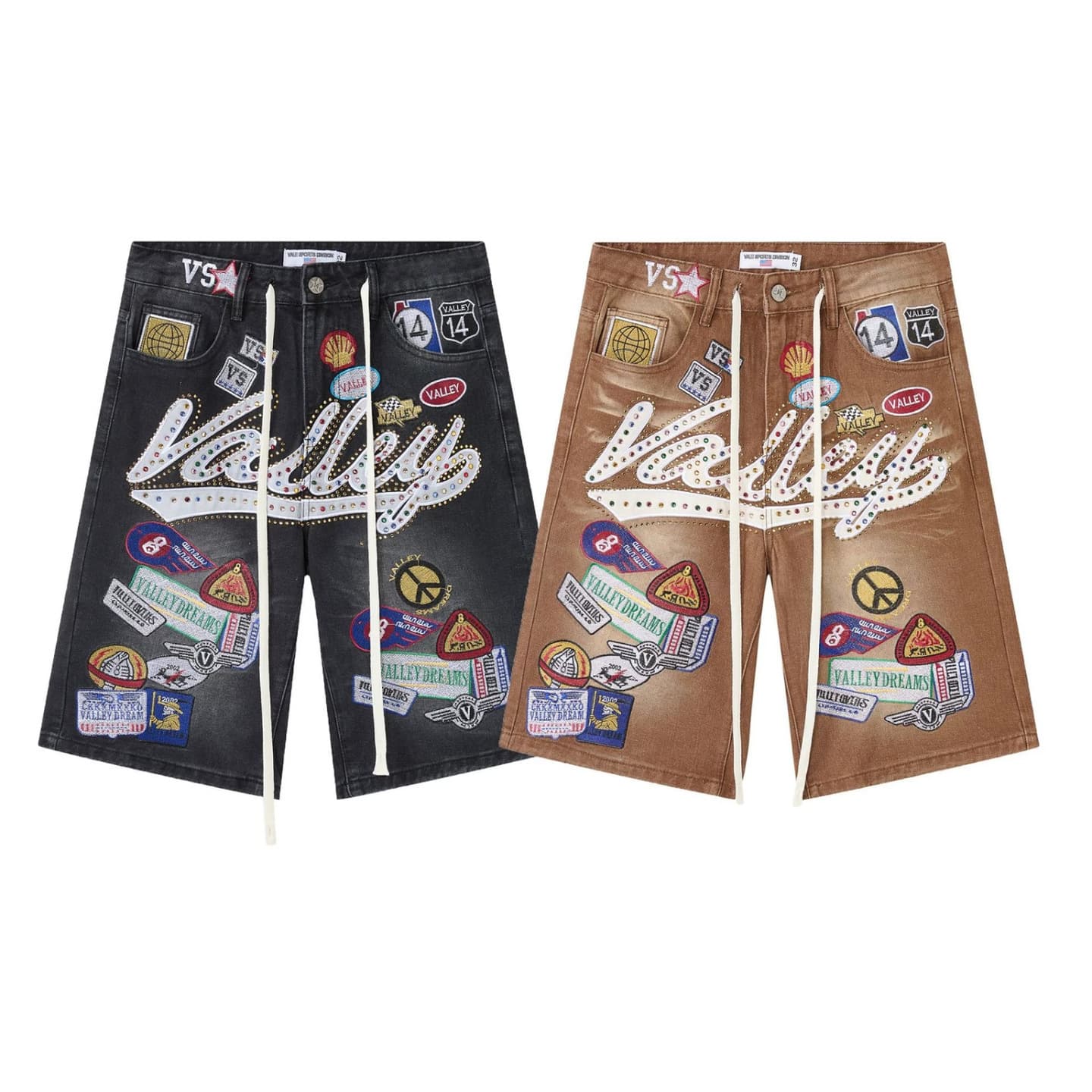 Trendy Brand Vale Forever 1980S Jorts New Style Logo Embroidered Letter Rhinestone Denim Shorts