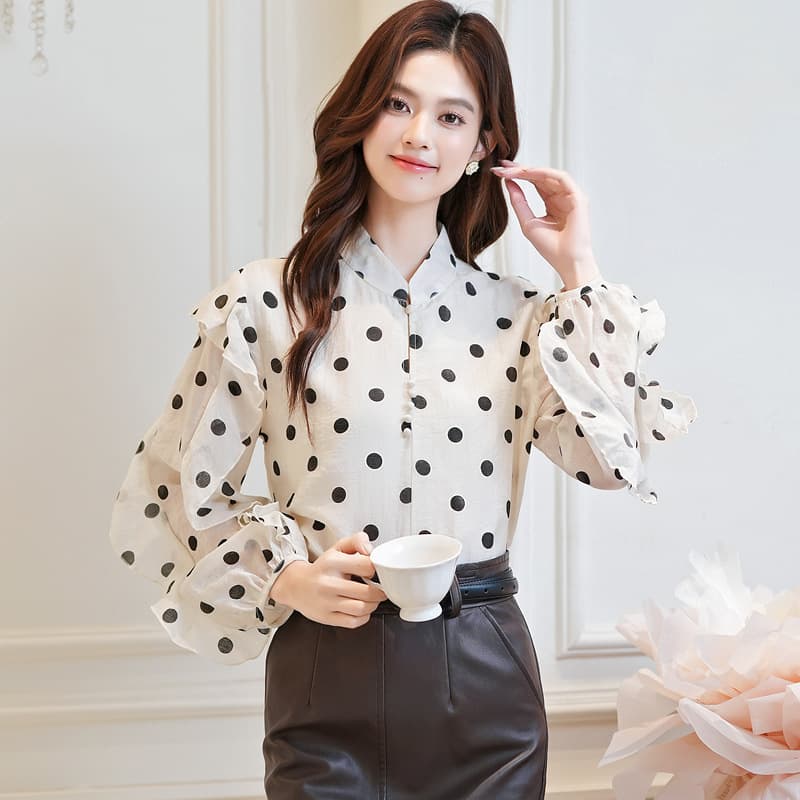 French Elegant Chiffon Blouse with Polka Dots 2026 Spring/Fall New Fashionable Age-Defying Versatile Commute Retro Top