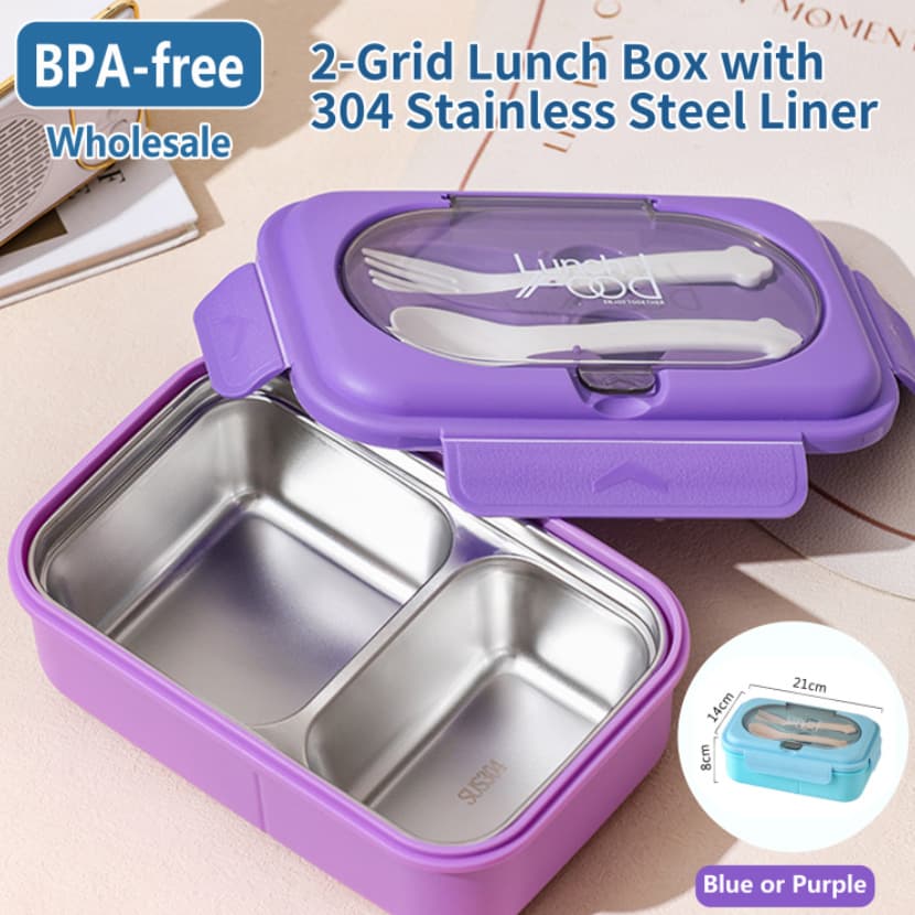 Cross-border wholesale 304 stainless steel lunch box for students with cutlery, compartment bento box, large capacity water cup set meal box