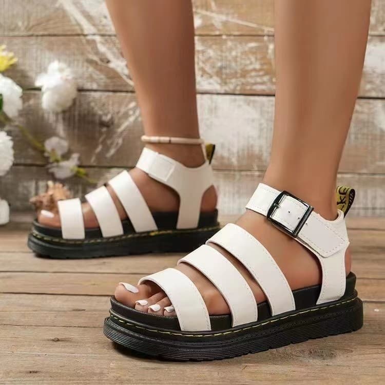Cross-Border Large Size Women's Sandals 2025 Summer New Roman Buckle Open Toe Beach Shoes Thick Sole Women's Sandals