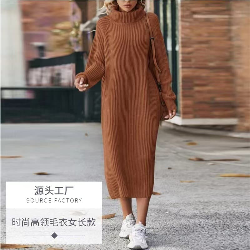24 Amazon Knit Dress Over-the-Knee Loose High Neck Knitted Dress Women's Base Dress Knit Coat