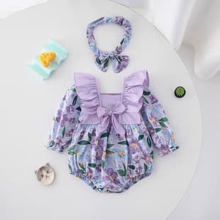 Winter Fleece-Lined Baby Romper for Girls, Cotton Bodysuit with Snap Crotch, Baby Onesie