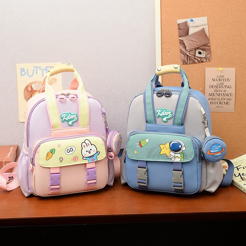 Wholesale high-looking kindergarten children's schoolbag female cute cartoon print handbag with coin purse backpack