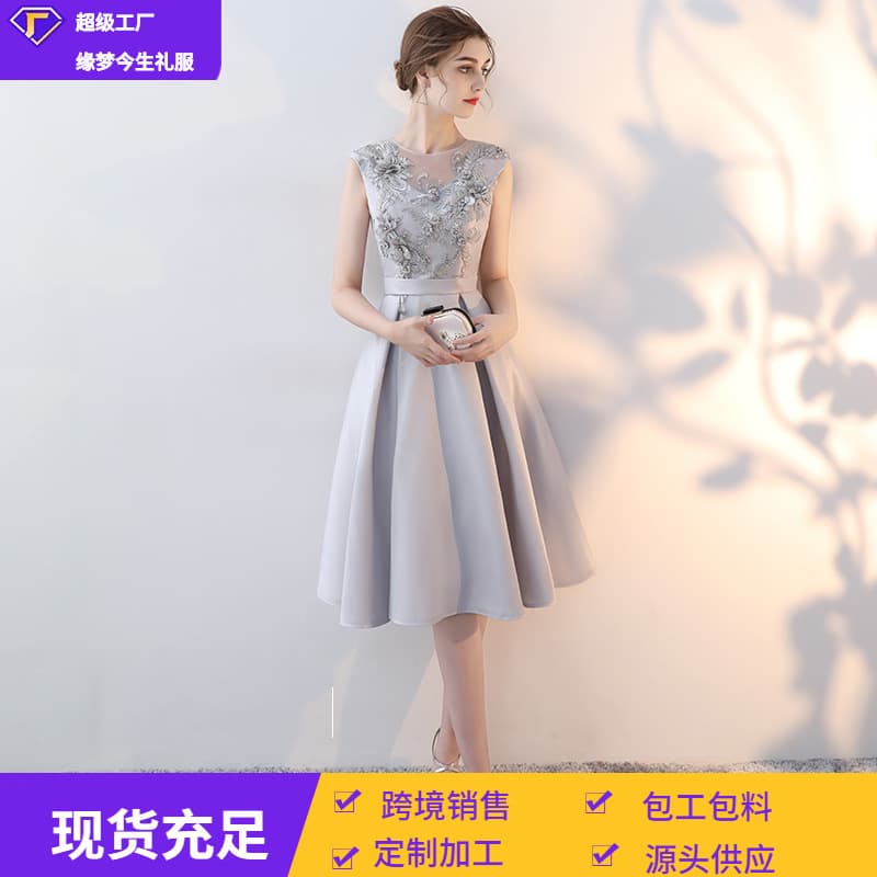Dress for Women 2026 New Korean Style Gray Slimming Mini Dress Party Elegant Banquet Evening Dress