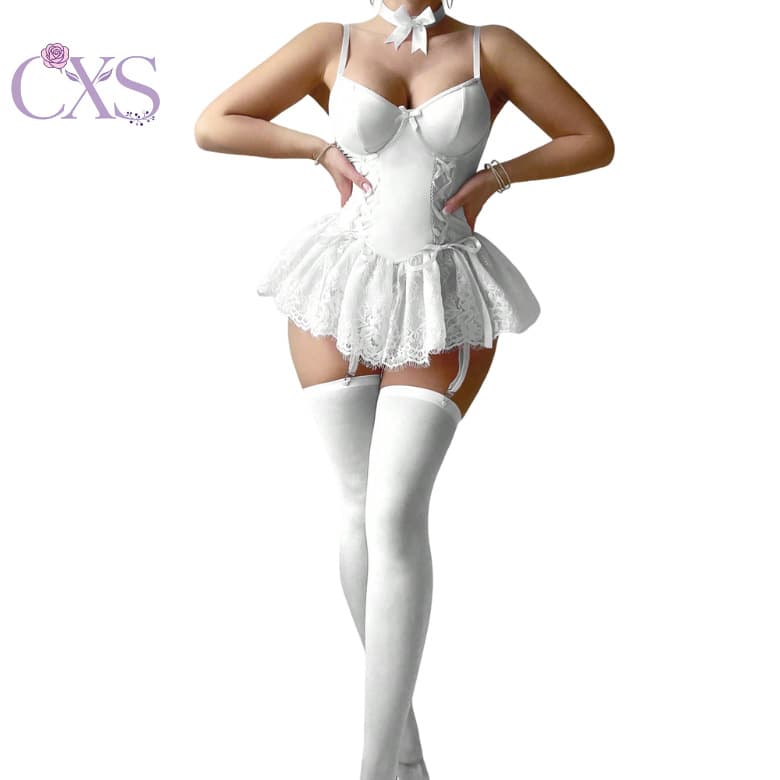 Cross-border European and American Plus Size Sexy Sleepwear with Underwire Pure Desire Butterfly Knot Shapewear Dress Sexy Set Factory Wholesale