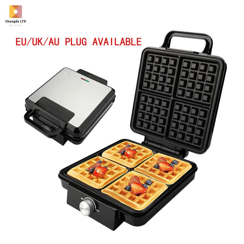 Cross-border 1500W Double-sided Heating Four Waffle Machine Home Breakfast Kitchen Sandwich Machine Electric Baking Pan Automatic