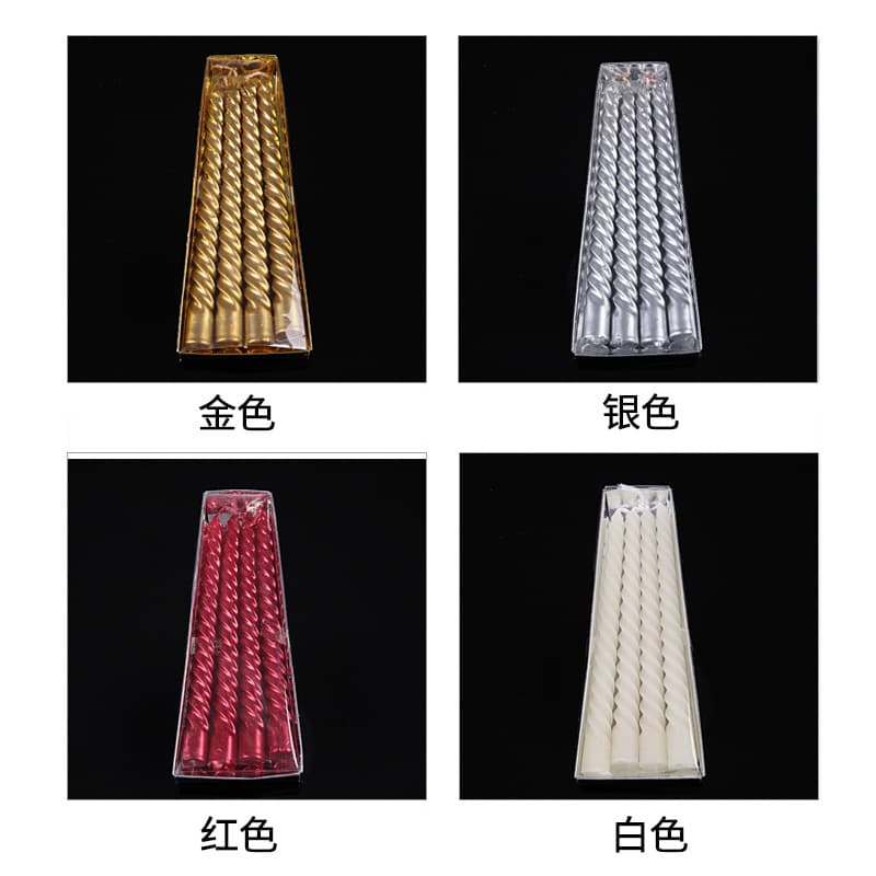 8-10 inch electroplated European-style spiral long-stem candles, gold silver red white colored gold foil spiral candles for decorative candle holders