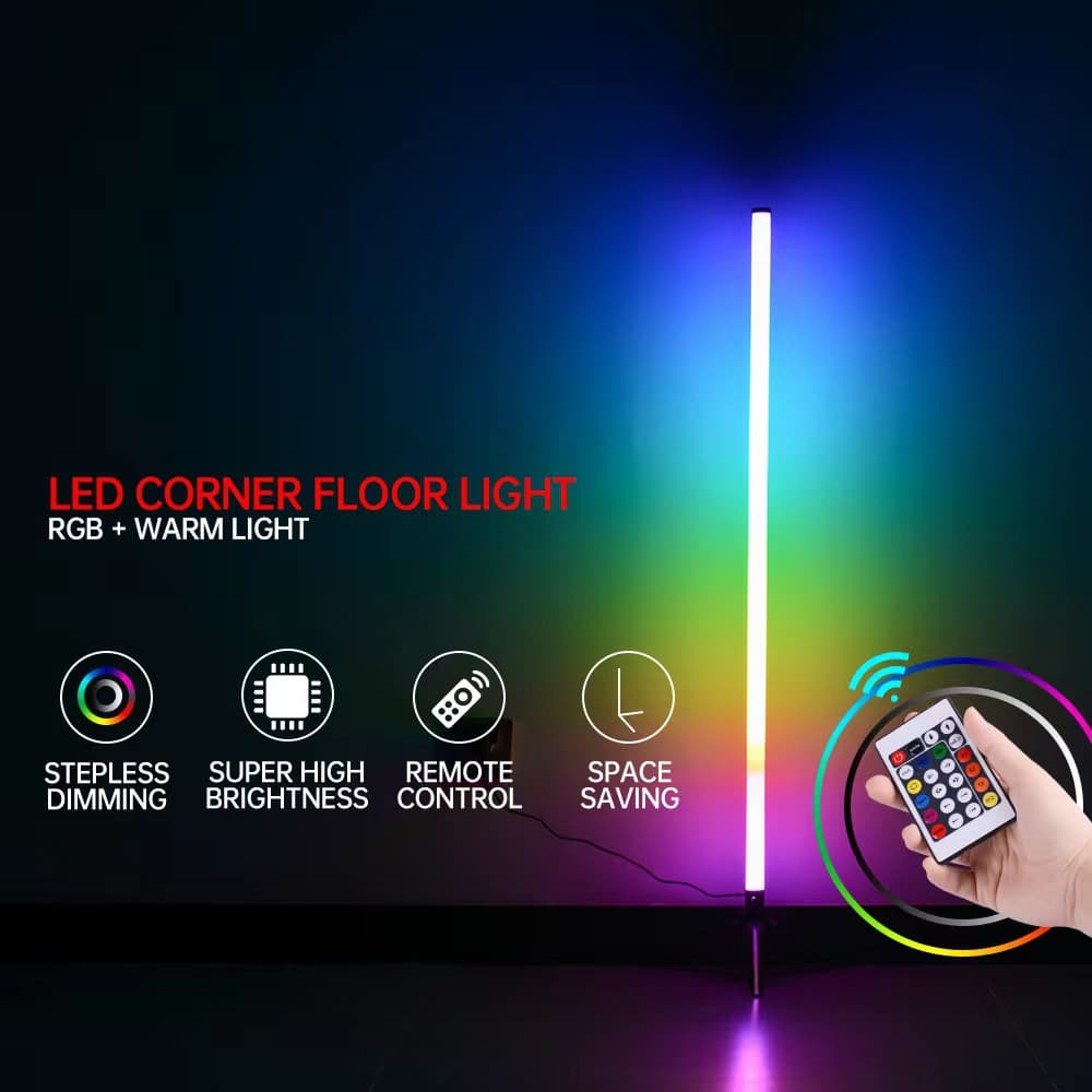 Hot Seller RGB Atmosphere Light with Phone Remote Control for Living Room and Bedroom, LED Floor Lamp with Detachable Corner Stand and Table Lamp