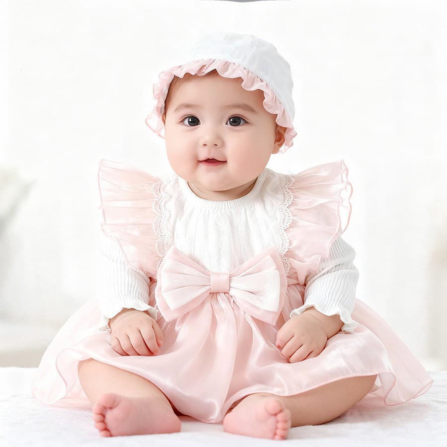 Newborn dress, long-sleeved dress, one-year-old princess dress, spring and autumn baby's 100-day banquet dress