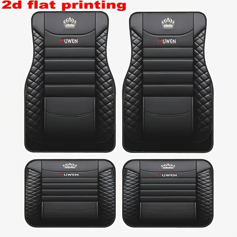 TEMU Wear-Resistant and Dustproof Four-Piece Car Upper Protective Floor Mat, Retro Print, Easy-to-Clean Universal Car Floor Mat