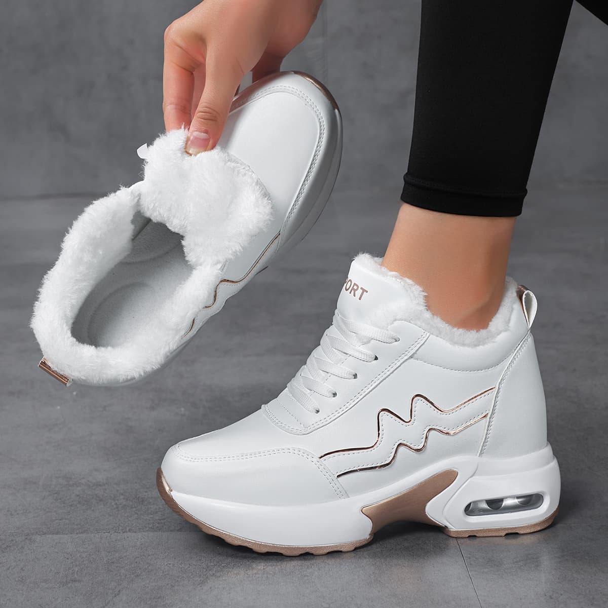 Winter New Women's Cotton Shoes Warm Heightening Casual Sports Shoes Invisible Heightening 8 Cm Women's Shoes Round Toe EVA Insole