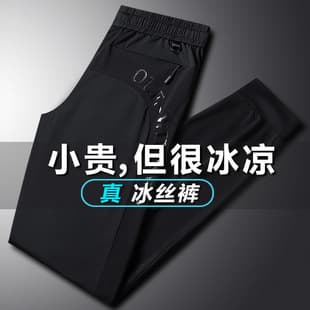 Ice Silk Pants Men's Summer Plus Size Casual Pants Loose High Elasticity Quick-Dry Running Sports Pants Solid Color Air Conditioning Pants Printed