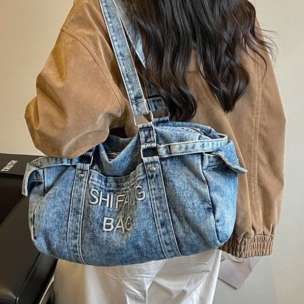 Retro Denim Canvas Bag Women's Shoulder Bag Commuter Bag Large Capacity Work Student Big Tote Bag 2026 New Handbag