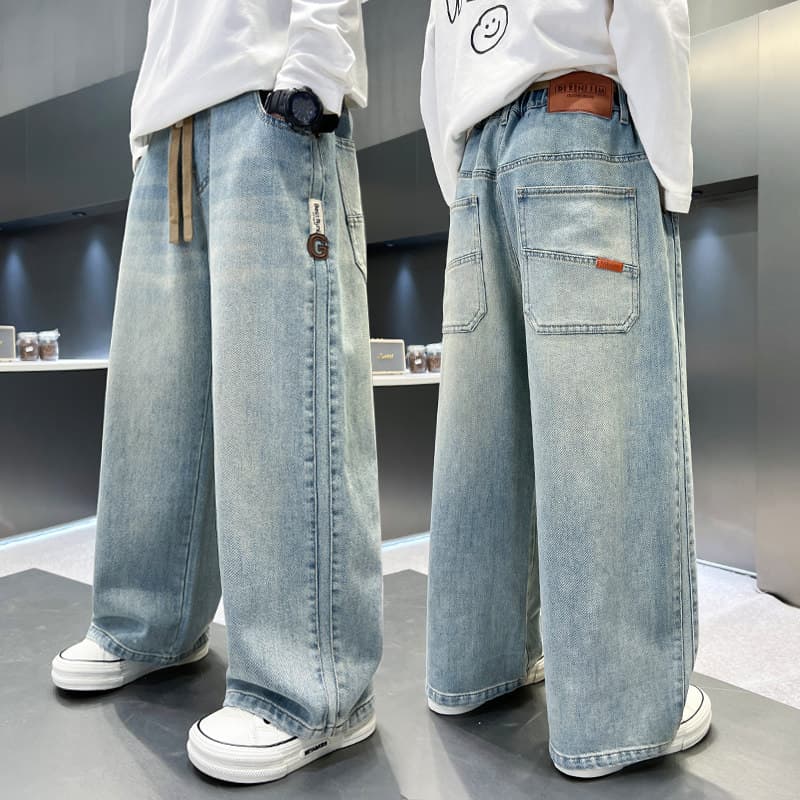 Boys' Jeans Spring and Autumn 2026 New Style Children's Pants Casual Long Pants Straight Loose Wide-Leg Pants Trendy