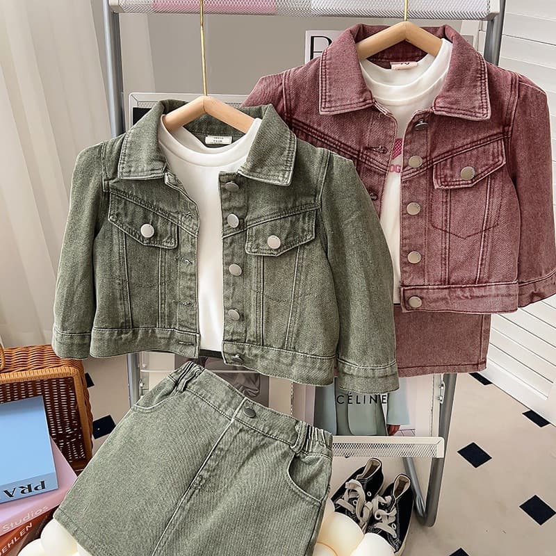Girls' autumn new style denim suit denim jacket half skirt two-piece trendy GC0238