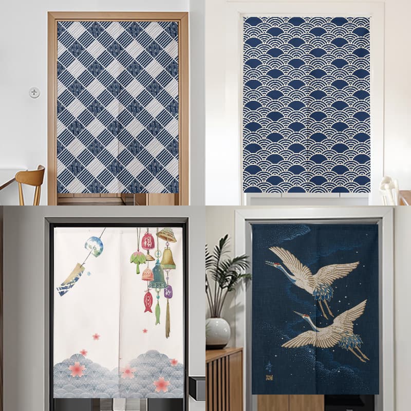 Japanese Fabric Door Curtain, All-Season, No-Drill Partition Curtain for Kitchen, Bathroom, Half Curtain