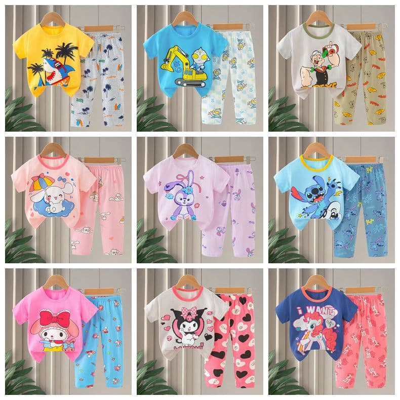 Kid's pajamas 2025 children's cartoon pajamas summer Korean style short sleeve long pants factory direct supply