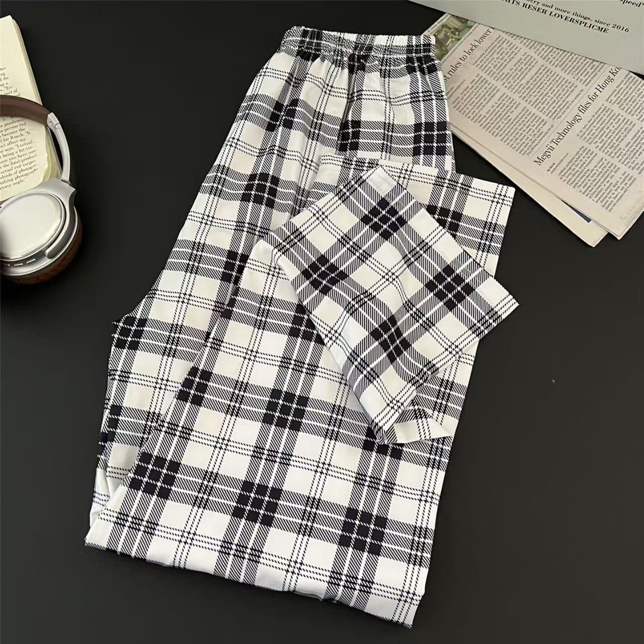 Classic Men's Sleep Pants Plus Size Summer Home Cotton Pants Spring Summer Plaid Loose Casual Lounge Pants