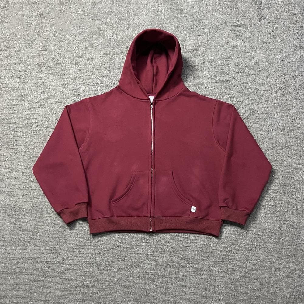 AKIMBO CLUB zip hoodie, fleece-lined sweatshirt, solid color versatile unisex loose cardigan jacket
