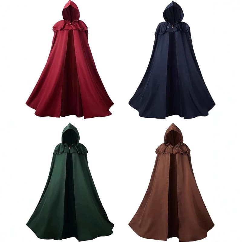 S-Medieval Cloak for Men and Women, Adult Medieval Cape, Hooded Viking Cloak Role Play